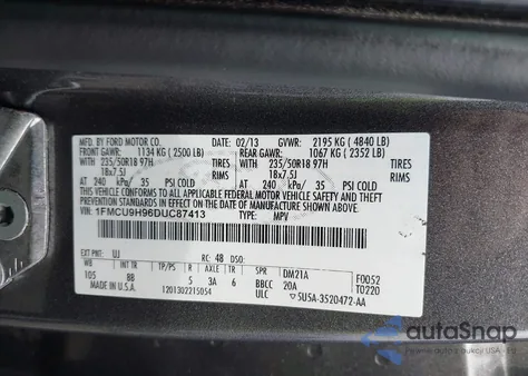 2013 Ford Escape Sel z USA, uszkodzony, nr VIN 1FMCU9H96DUC87413